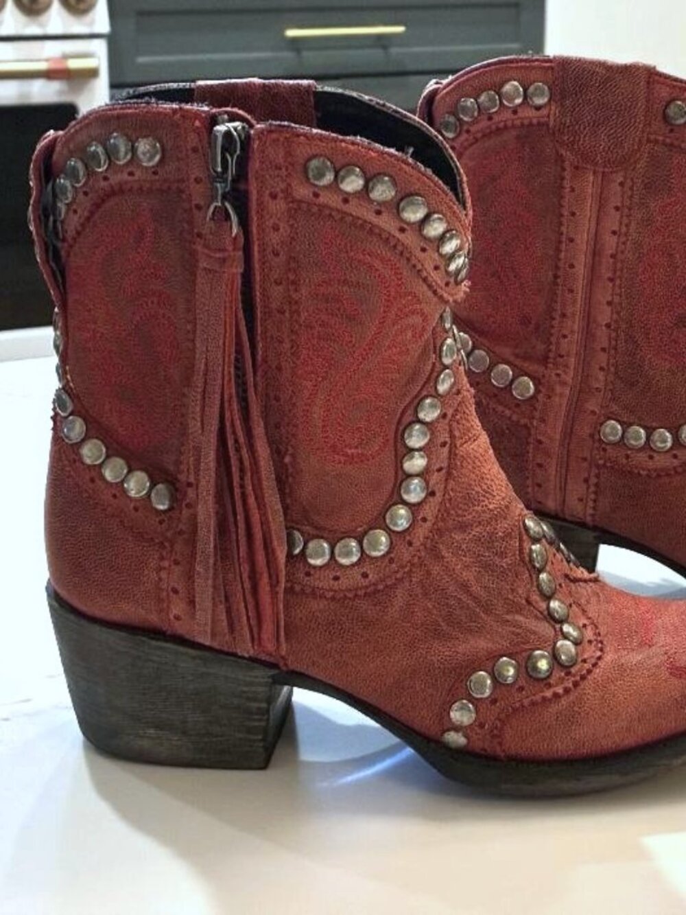 Double D Ranch Leather Handmade GARCITAS Western Boots Studded Fringe size 5.5